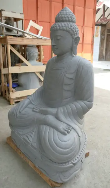 Product image 4 of the product “Seated Buddha made of Riverstone in Bhumisparsha - gesture of touching the earth. 122,5 cm height. ”